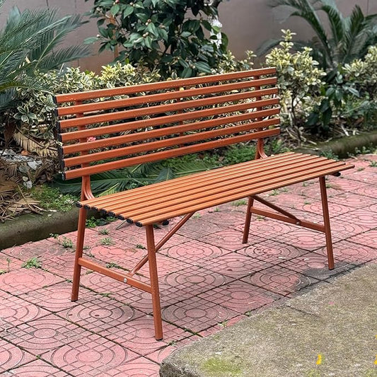 Metal Garden Bench 3 Seater Patio Furniture, 120cm Length | Outdoor Leisure Bench with Slatted Seat & Backrest Ideal for Parks and Patios | Sturdy and Weather-Resistant (Color : Brown)