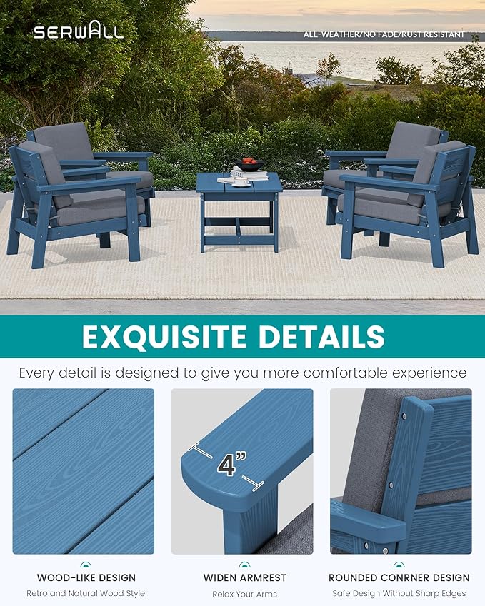 SERWALL Outdoor Patio Furniture Set, 5 Piece HDPE Patio Conversation Sets - Photo 4