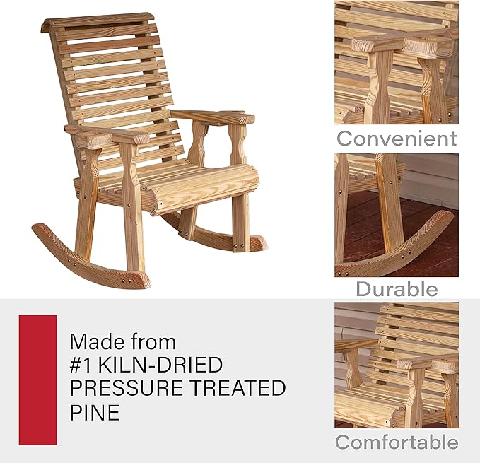 Amish Heavy Duty 600 Lb Roll Back Pressure Treated Rocking Chair with Cupholders (Unfinished)