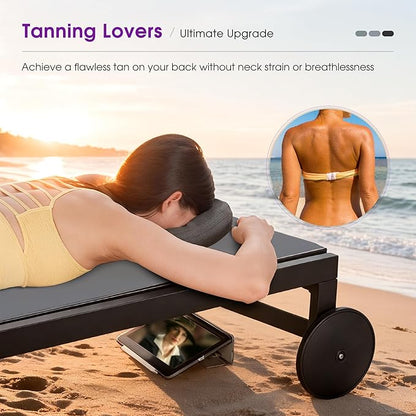 PURPLE LEAF Outdoor Tanning Lounge Chair Set with Face Hole Aluminum Adjustable Chairs Wheels Pillows and Table for Poolside Beach Patio Reclining Sunbathing Lounger Grey