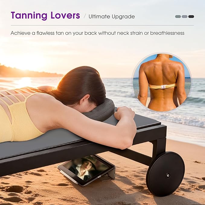 PURPLE LEAF Outdoor Tanning Lounge Chair Set with Face Hole Adjustable Reclining Chairs for Poolside Beach Wheels Pillows and Table Patio Aluminum Sunbathing Lounger Grey