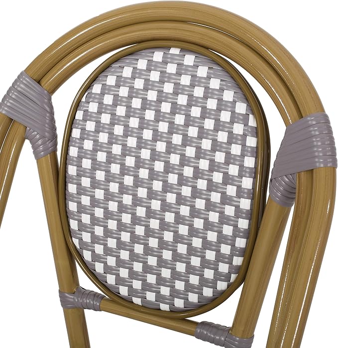 Christopher Knight Home Gwendolyn Outdoor French Bistro Chairs (Set of 2), Gray + White + Bamboo Print Finish - Photo 5