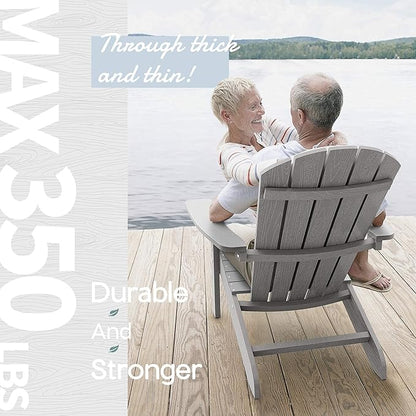 YEFU Adirondack Chair Weather Resistant: Outdoor Chair HIPS Plastic Adirondack Chairs - Patio Chairs with Wood Texture - Lawn Fire Pit Deck Porch Garden Chairs for Adults (Grey)