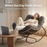 Oversized Papasan Rocking Chair Outdoor, Comfy Wicker Patio Papasan Egg Rocker with Thick Cushion for 450 lbs - Photo 3