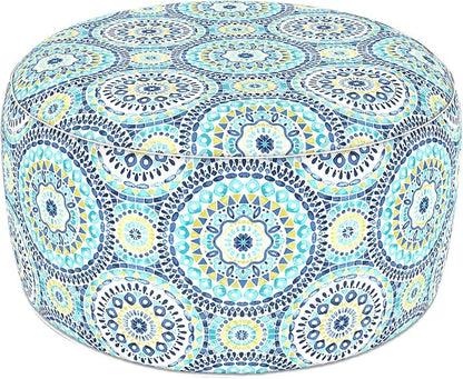 LVTXIII Indoor/Outdoor Extra Large Inflatable Ottoman Pouf D31 x H14 Inch, Round Footstool with Handle, Weather-Resistant Portable Furniture for Patio, Camping, Beach, Delancey Lagoon