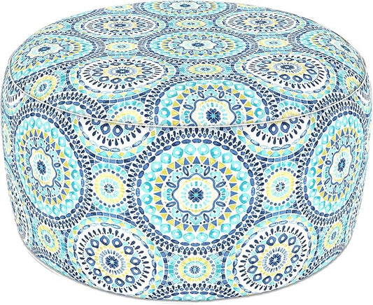 LVTXIII Indoor/Outdoor Extra Large Inflatable Ottoman Pouf D31 x H14 Inch, Round Footstool with Handle, Weather-Resistant Portable Furniture for Patio, Camping, Beach, Delancey Lagoon