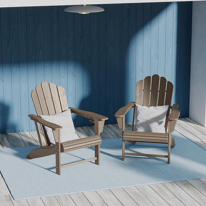 Costaelm Lakeview Outdoor Patio HDPE Adirondack Chairs with Cup Holders (Set of 2), Weathered Wood