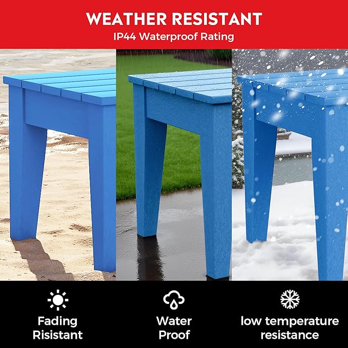 Costaelm Small Outdoor Side Table, Patio End Table Weather Resistant Outdoor Coffee Table, Square Conversation Table for Indoor, Porch, Balcony, Garden, Poolside, Deck, Pacific Blue