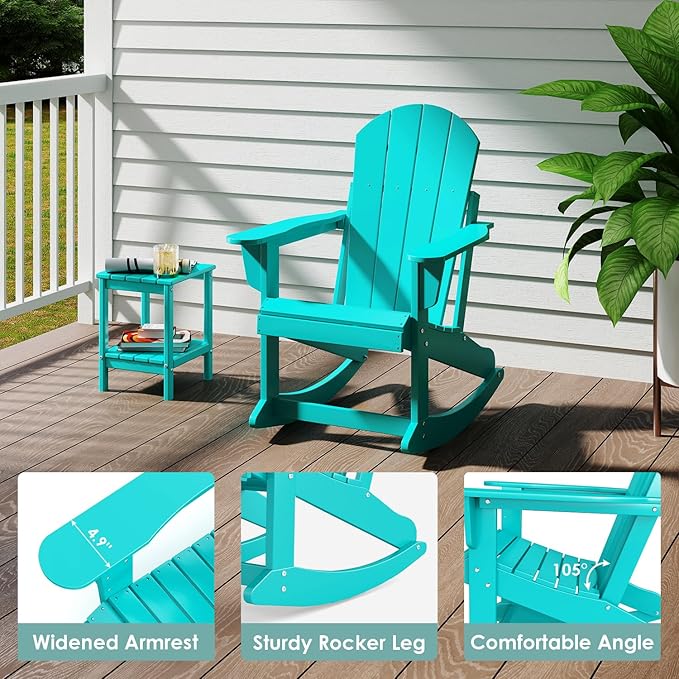IVY&LANE Adirondack Rocking Chairs Set of 2 | Porch-Rocker | HDPE Plastic | Weatherproof | Aqua | for Outdoor Patio Deck Backyard