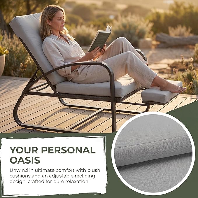 Outdoor Chaise Lounge Chairs Set with Table, 5-Position Adjustable Patio Recliner, Conversation Furniture for Deck, Lawn, Garden, Off-White