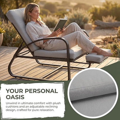 Outdoor Chaise Lounge Chairs Set with Table, 5-Position Adjustable Patio Recliner, Conversation Furniture for Deck, Lawn, Garden, Off-White