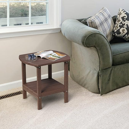 TORVA Patio Adirondack Side Table, Outdoor End Tables All-Weather Resistant HDPE Humidity-Proof Long Time Use for Deck, Lawn,Garden, Porch, Backyard End Table（Brown Color）(2 Tier)