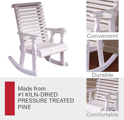 Amish Heavy Duty 600 Lb Roll Back Pressure Treated Rocking Chair with Cupholders (Semi-Solid White Stain)