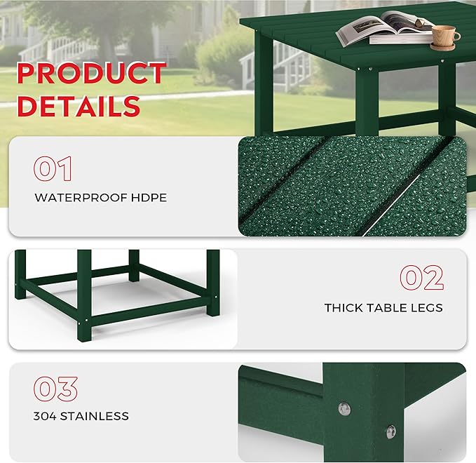 Costaelm Patio Conversation Table, Tatio Accent HDPE Outdoor Weather Resistant - Photo 7