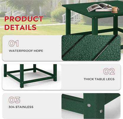 Costaelm Patio Conversation Table, Tatio Accent HDPE Outdoor Weather Resistant, Square Outdoor Porch Balcony Patio Drink Table for Outside, Pool, Backyard, Dark Green