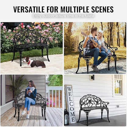 VEVOR 480 lbs Load Capacity, 38.8 inches Metal, Outdoor Backrest and Armrests, Patio Bench for Garden, Park, Yard, Front Porch, Black
