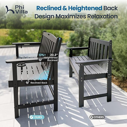 PHI Villa 50 Inch HDPE Outdoor Garden Bench, Park Bench with Reinforced Support Structure, 700 lbs Capacity, 2 Seat All Weather Bench for Outdoors, Patio, Park, Yard and Porch, Black