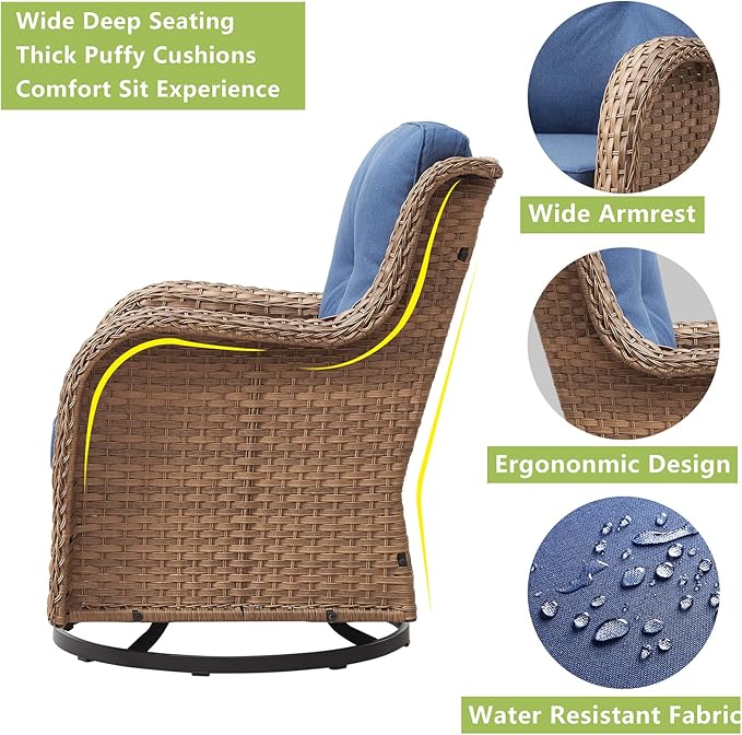 Rilyson Patio Chairs Rocking Swivel Chiar - 3 Piece Outdoor Wicker Patio Bistro Set Rattan Rocker Glider Chairs with - Photo 5