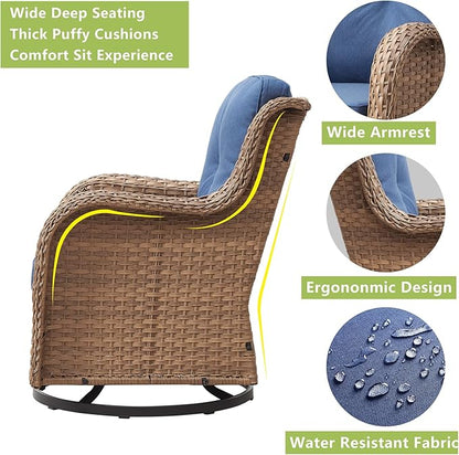 Rilyson Patio Chairs Wicker Outdoor Chair - 4 Piece Rattan Swivel Rocking Chairs Set Patio Glider Rocker Chair for Porch Deck Garden Backyard(Yellow/Blue)