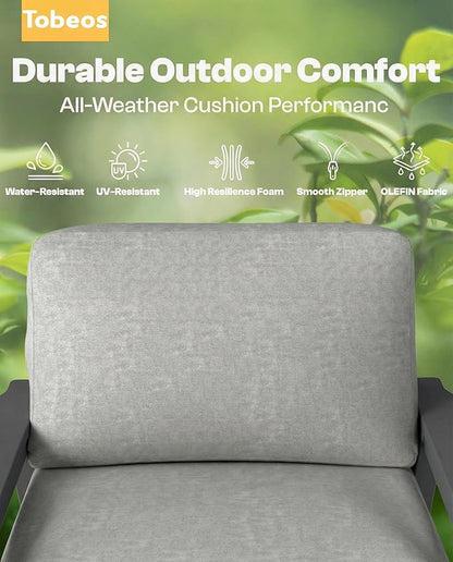 HDPE 5 Piece Patio Furniture Set, Outdoor Couch with Washable Thick Gray Cushions & Coffee Table & Side Table, Outdoor Sectional Furniture for Backyard, Deck, Lawn, Porch (Gray Frame)