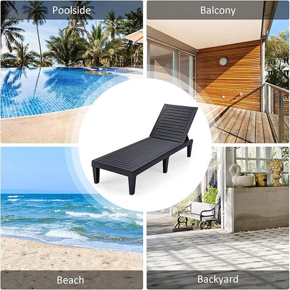 Tangkula Outdoor Chaise Lounge Chair, Lightweight Patio Lounge Recliner Chair with Adjustable Backrest, 5 Reclining Positions Chaise Lounger for Patio, Beach, Balcony, Poolside, Backyard (2, Black)
