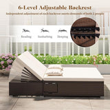 RELAX4LIFE Rattan Outdoor Patio Daybed - Wicker Double Chaise Lounge Chair w/6-Position Backrest, 2 Folding Side Trays - Photo 4
