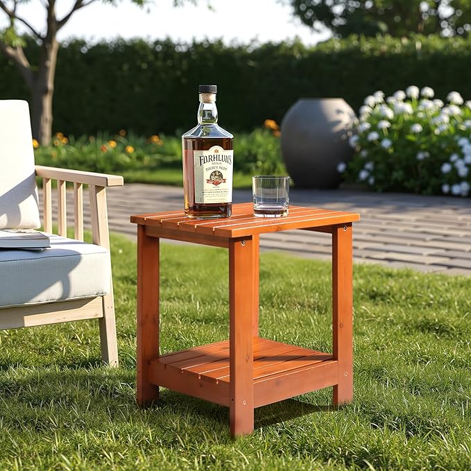 Outvita Outdoor Side Table, Acacia Wooden End Table Small Coffee Table for Patio Balcony Garden Living Room Bedroom Sturdy