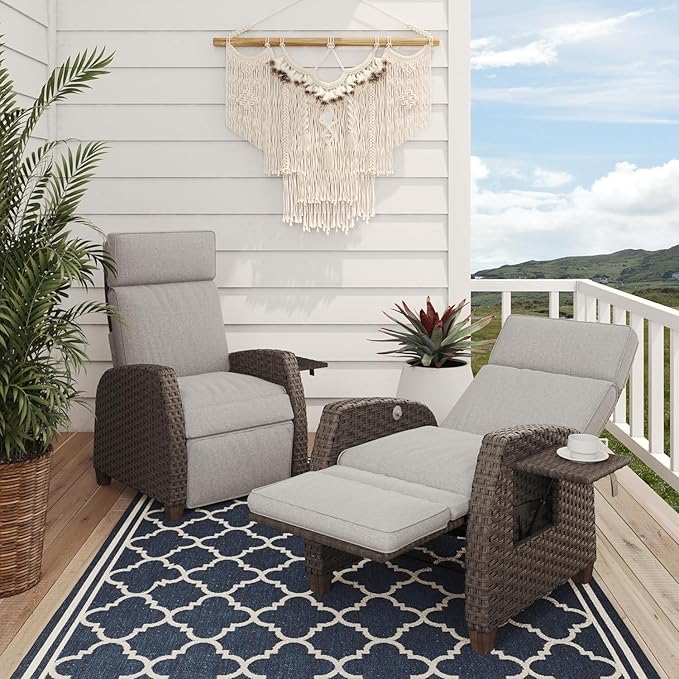 Grand patio Outdoor Reclining Chairs with Extended Footrest 2-Piece Adjustable Patio Wicker - Photo 1