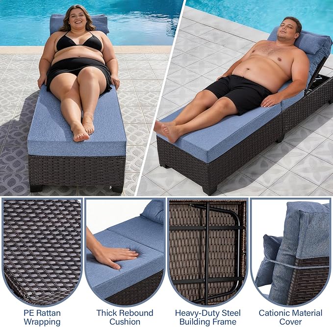 Outdoor Chaise Lounge Chair, Patio Rattan Adjustable Recliner with 5-Inch Thick Cushion - Photo 5