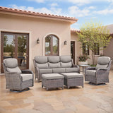 Swivel Patio Chairs sofa Set of 6 - 6" Thick Cushion - Wicker Outdoor Swivel Rocker Patio Chair, Sofa/Glass coffee table - Photo 1