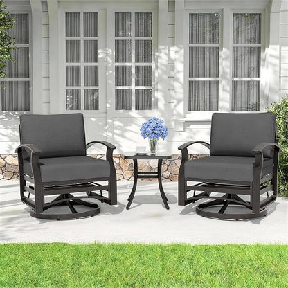 Kurapika 3 Pieces Patio Furniture Set, Outdoor Aluminum Swivel Gliders Rocker, Patio Bistro Set Rocking Chair with Thickened Cushions and Side Table for Porch Garden Deck (Black)