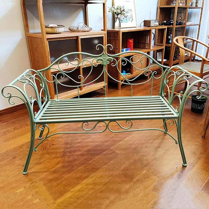 Retro Outdoor Bench Rustic Metal Garden Bench 2 People Outdoor Bench Garden Bench Front Porch Furniture Patio Lawn Yard Park, Indoor and Ourdoor Decor(Green)