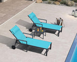 PURPLE LEAF Patio Lounge Chair Set Outdoor Chaise Lounger Aluminum Frame with Armrest 2 Side Table and Wheels for Pool - Photo 2