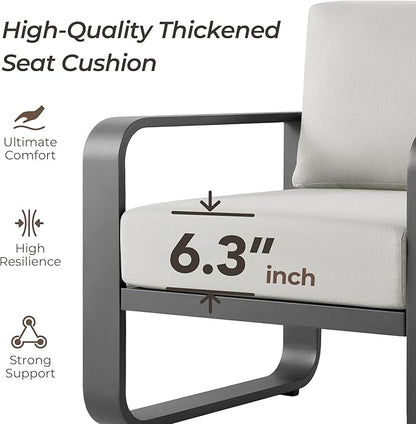 CHITA Aluminum Outdoor 3-Seater Sofa, Patio Furniture with 6.3in Thick High-Resilient Cushions & 100% Aluminum Frame, Modern Outdoor Patio Furniture for Poolside, Deck, Balcony