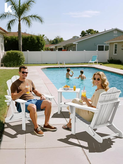 KINGYES Adjustable Folding Adirondack Chair, 3-Position Reclining Adirondack Chairs with Cup Holder, HDPE All-Weather Oversized Adirondack for Outdoor, Patio, Backyard Deck, Fire Pit, White