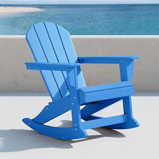 WO WESTIN OUTDOOR HDPE Laguna Outdoor Rocking Poly Adirondack Chair, Pacific Blue