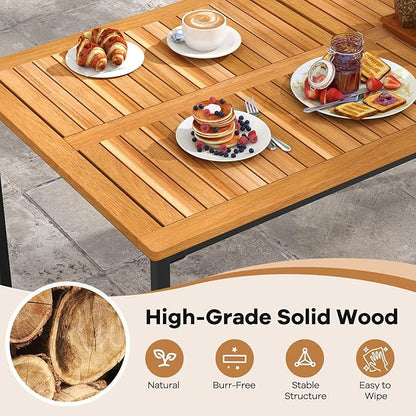 Tangkula 55 Inches Acacia Wood Patio Dining Table for 6, Rectangle Outdoor Table with Heavy Duty Metal Legs and Umbrella Hole, Outside Table for Backyard, Deck, Lawn, Poolside