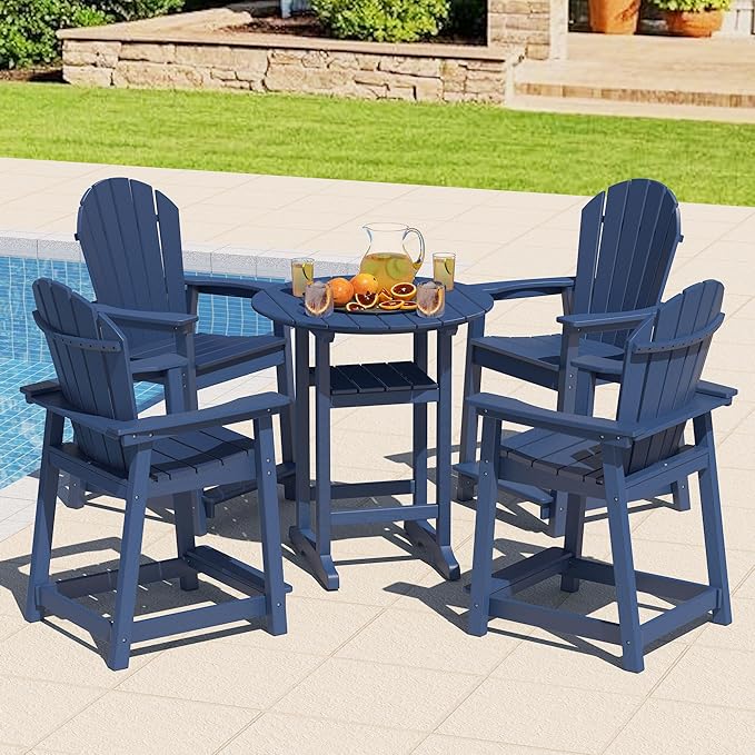 Tall Adirondack Chairs Set of 4, Outdoor Bar Height Chair for Patio, Heavy-Duty Tall Adirondack Chair, Weatherproof HDPE Chairs for Deck, Poolside, Navy Blue