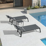 PURPLE LEAF Outdoor Oversized Lounge Chair Set of 3 Patio Chaise Pool Lounger Aluminum Frame with Side Table and Wheels - Photo 1