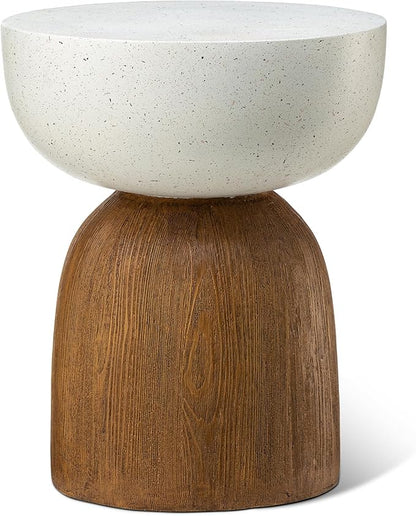 Glitzhome Outdoor Side Table, 17.75" H Decorative Garden Stool MGO Geometric Wood Texture End Table, Round Planter Stand for Indoor Outdoor Living Room Bedroom Patio Deck Poolside