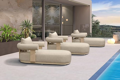 PURPLE LEAF Outdoor Chaise Lounge Set of 3 Chair Modern Aluminum Lounger Daybed with Lumbar Pillow and Armrest for Patio Poolside Beach Sunbathing Deck, Cream