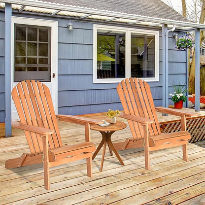 Tangkula Folding Adirondack Chair, Weather Resistant Outdoor Chair, Eucalyptus Wood Adirondack Lounger Chair for Patio Porch Deck Poolside and Backyard (1) Natural