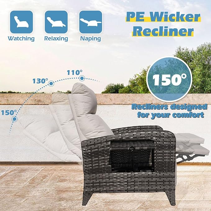 Upgraded Outdoor Recliner Chair, Reclining Patio Chairs with Adjustable Back up to 150°Lay Flat and Extended Footrest - Photo 3