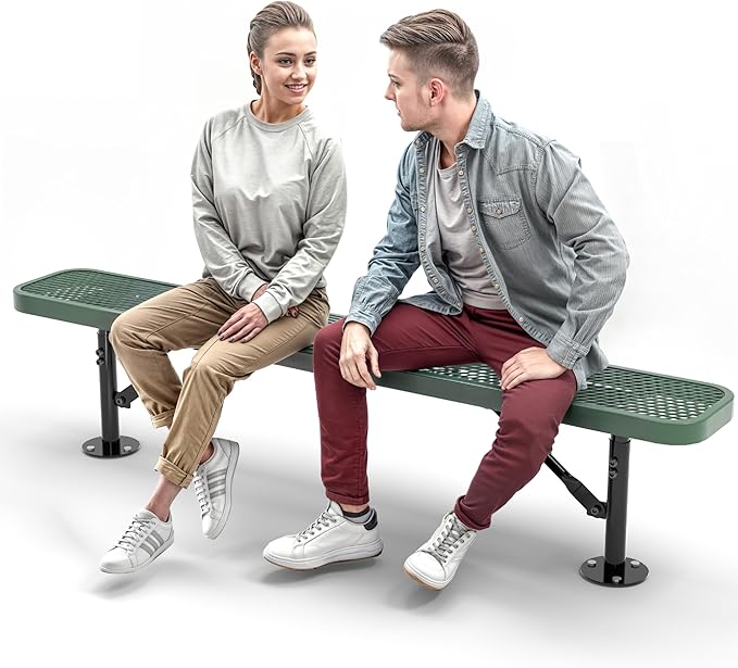 Heavy-Duty Outdoor Metal Bench, Thermoplastic-Coated, Surface, Weatherproof, Commercial-Grade for Parks, Gardens, Patios, Stores & More (6 Ft - Surface, Green)