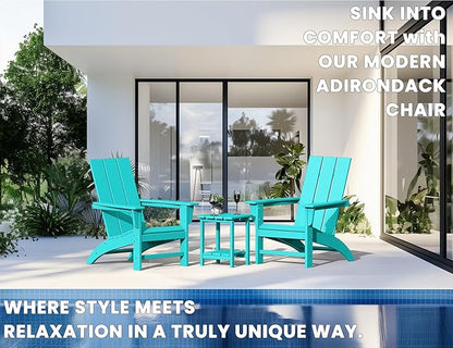 Modern Adirondack Chair, HDPE Plastic Patio Chairs for All Weather, Fire Pit Chair, Outdoor Lawn Chairs for Deck, Porch, Backyard, Garden, Aruba Blue
