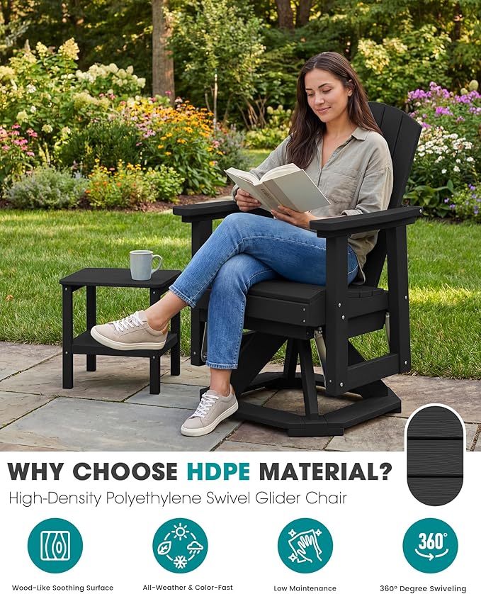 SERWALL Adirondack Swivel Glider, HDPE Glider Set of 4 for Outdoor, All-Weather Glider Rocking Chair for Porch, Balcony - Photo 4