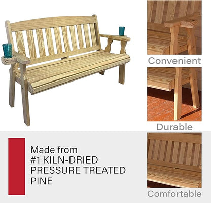 Amish Casual Heavy Duty 800 Lb Mission Pressure Treated Garden Bench with Cupholders (5 Foot, Unfinished)