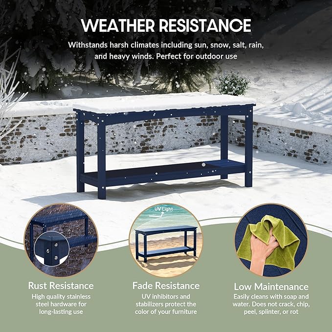 WestinTrends Malibu 55" Outdoor Patio HDPE Adirondack 2-Tier Shelf Console Table, Navy Blue