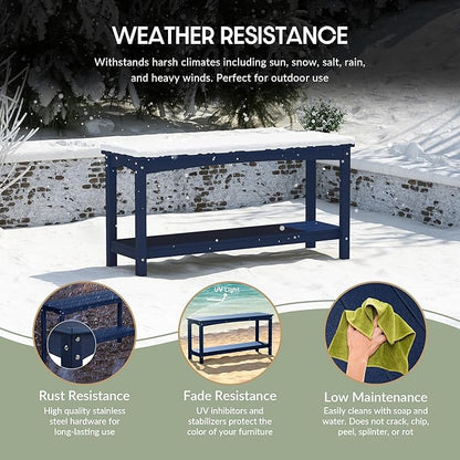 WestinTrends Malibu 55" Outdoor Patio HDPE Adirondack 2-Tier Shelf Console Table, Navy Blue