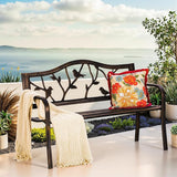 PHI VILLA Outdoor Garden Park Bench Patio 50" Metal Bench, Steel Frame Bench with Backrest and Armrests for Porch, Lawn - Photo 10